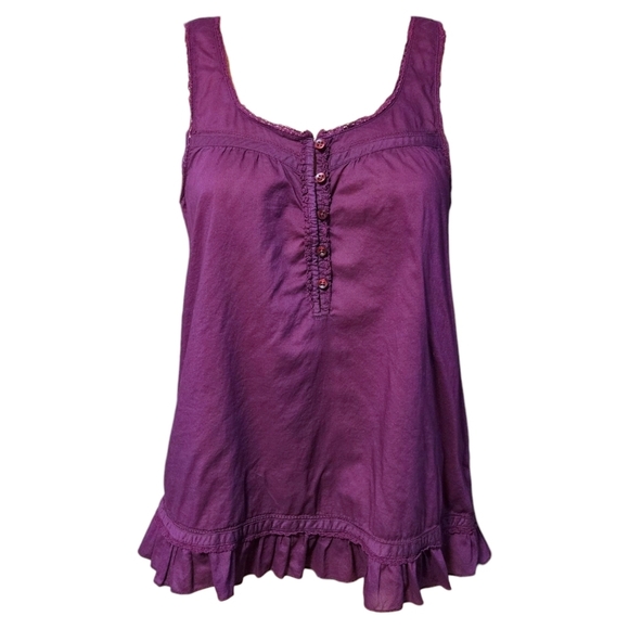 American Eagle Outfitters Tops - AEO Purple Ruffle Hem Tank Top Sz 4 Crochet Trim Boho Cottagecore 100% Cotton